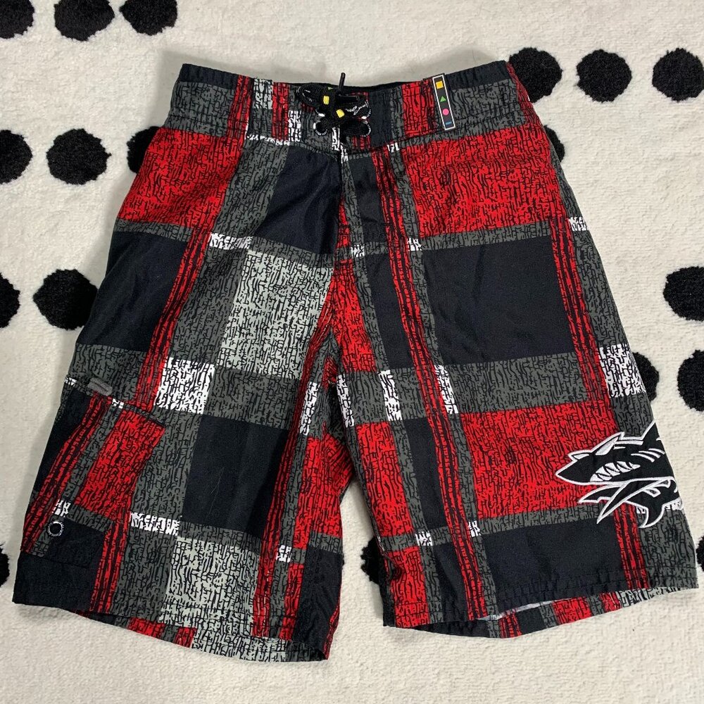 Maui And Sons Boys Swim Trunks Board Shorts Shark Surf Red Black Size 6 Surf